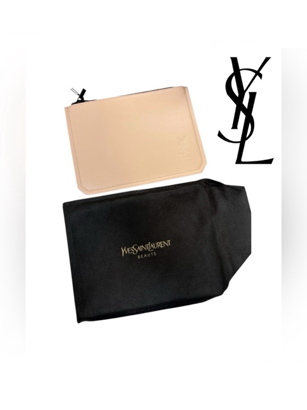 Yves Saint Laurent Beauté Pink Beige Zip Pouch with Dust Bag NWT